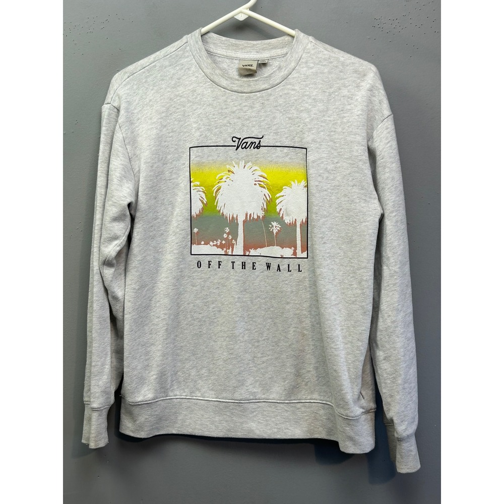 Vans‎ Sweatshirt Women XS Gray Off The Wall Palm Tree Graphic Crewneck Pullover
